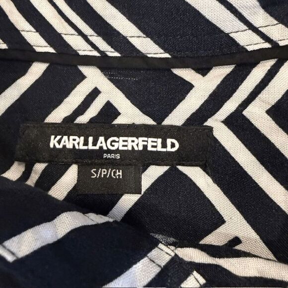 Karl Lagerfeld Logo Print Geo Short Sleeve Button Front Shirt Black White Small - Picture 4 of 10
